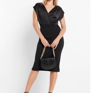NEW Express Draped V-Neck Midi Sheath Dress Black Small